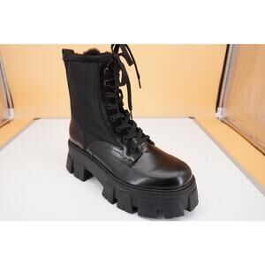 Marc Fisher Happier Faux Fur Lug Sole Combat Boot ankle size 8.5 biker